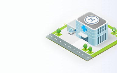 Healthcare facility with IoT and RTLS technology illustration for smart hospital solutions