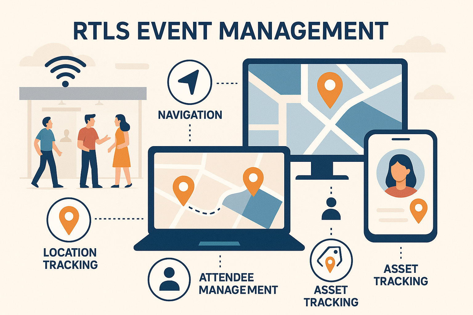 Real-time location system (RTLS) for event management showing BLE-based attendee and asset tracking. - Sentrax Real-time location system (RTLS) for event management showing BLE-based attendee and asset tracking.