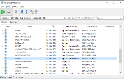 ZENIX LEN IP Address using Advance IP Scanner