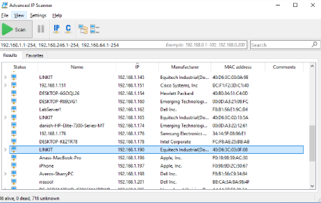 ZENIX LEN IP Address using Advance IP Scanner