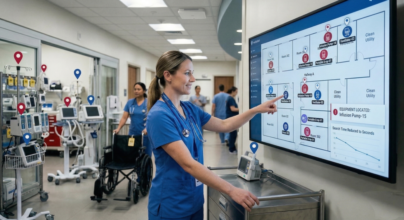 Real-time medical equipment tracking using BLE AoA scanners, asset tags, and SOLIX RTLS platform in a hospital environment