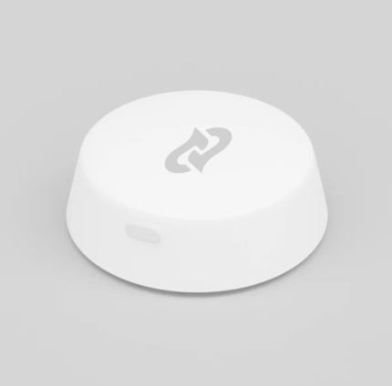 White round control knob with a gray connected-chain logo on top.