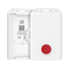 White wall-mounted access/alarm device with a red circular emergency button on the front cover.