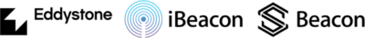 Row of logos representing Eddystone, iBeacon, and Beacon proximity technologies.