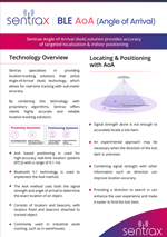 Technology overview infographic about BLE AoA-based indoor positioning, showing architecture, accuracy, and use cases for Sentrax AoA.